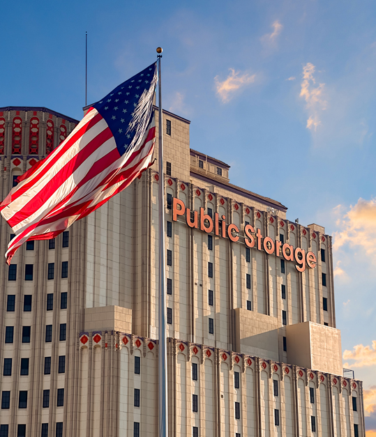 public storage facility with American flag