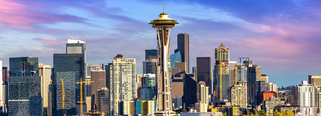 downtown seattle skyline at dusk