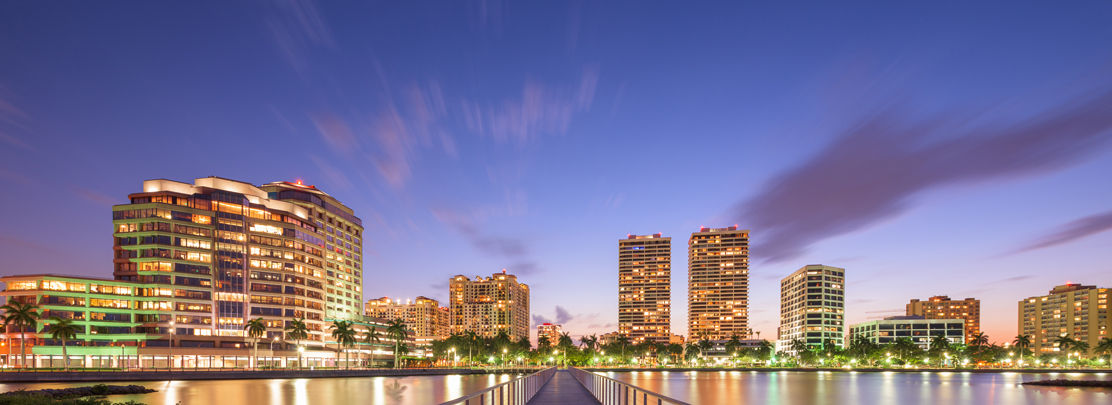 downtown west palm beach skyline at dusk