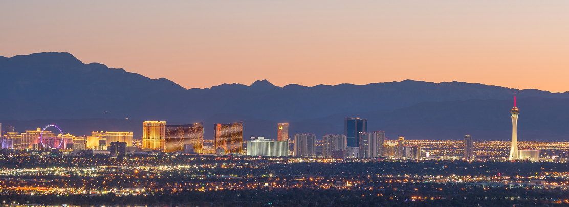 downtown las vegas skyline at dusk