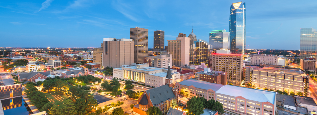 downtown oklahoma city skyline in the evening