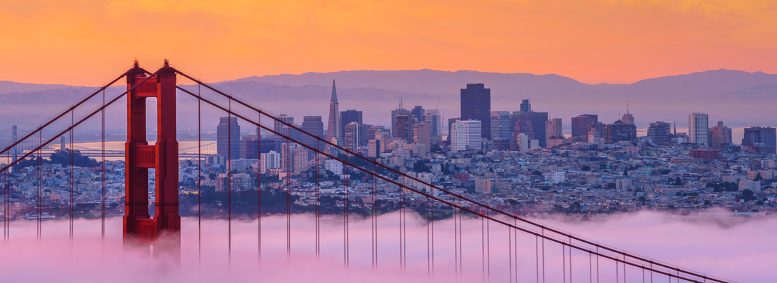 downtown san francisco skyline at dusk