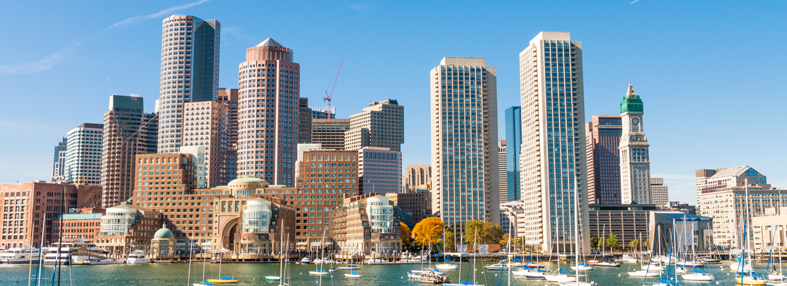 downtown boston skyline at dusk