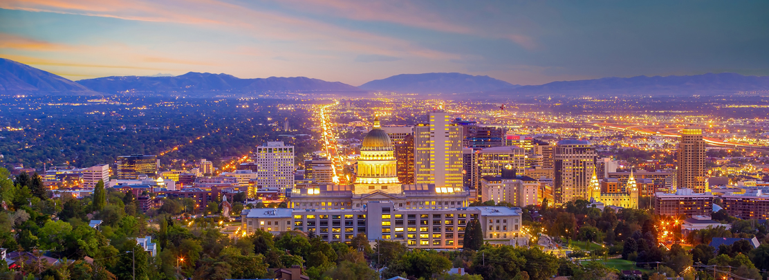 downtown salt lake city skyline at dusk