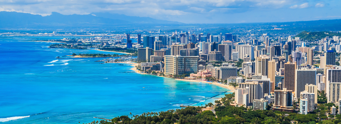 downtown honolulu skyline at dusk