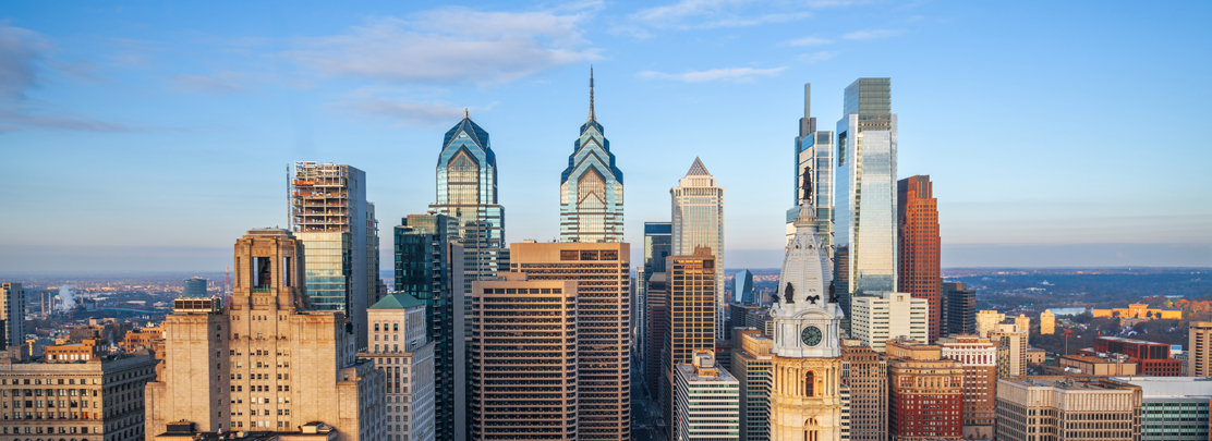 downtown philadelphia skyline at dusk